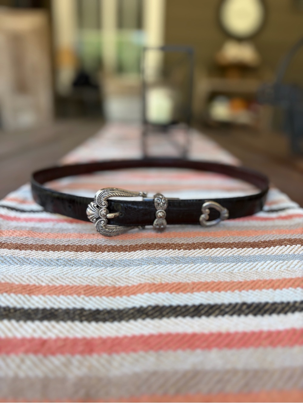 Brighton Brown & Black Alligator Embossed Leather Reversible Silver Buckle ML 32
